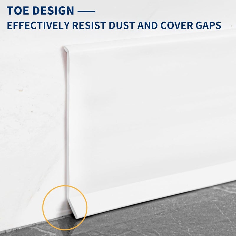 Heonay Flexible Baseboard Molding Trim 6 Inch Self-Adhesive Vinyl Wall Base Peel and Stick Cove Base Rubber Wall Baseboard Moulding Trim (20Ft, White) - Image 4
